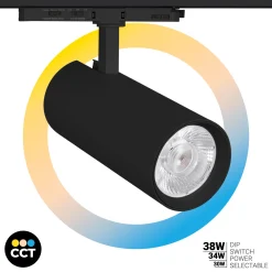 Proyector LED para carril trifásico - Potencia ajustable: 30W/ 34W/ 38W - CCT - CRI 90