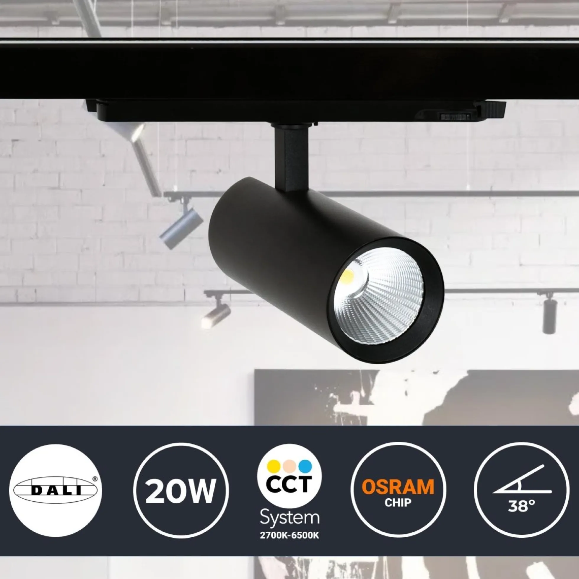 Proyector LED para carril trifásico 20W - DALI - CCT - CRI90 - Chip OSRAM