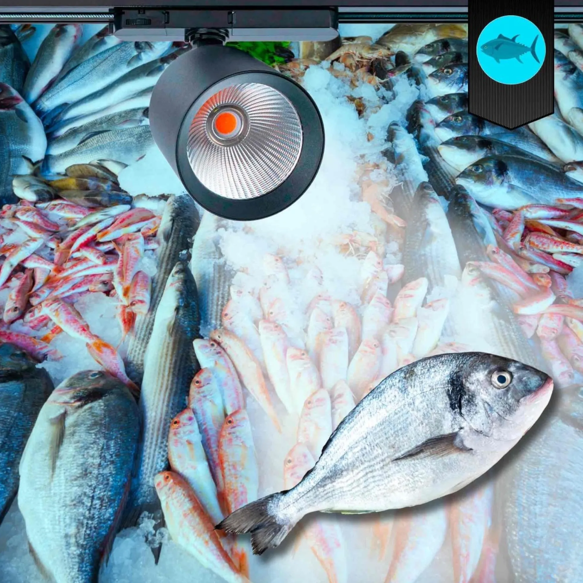 Proyector LED para carril trifásico 40W - Pescados y Mariscos - Driver Philips Xitanium