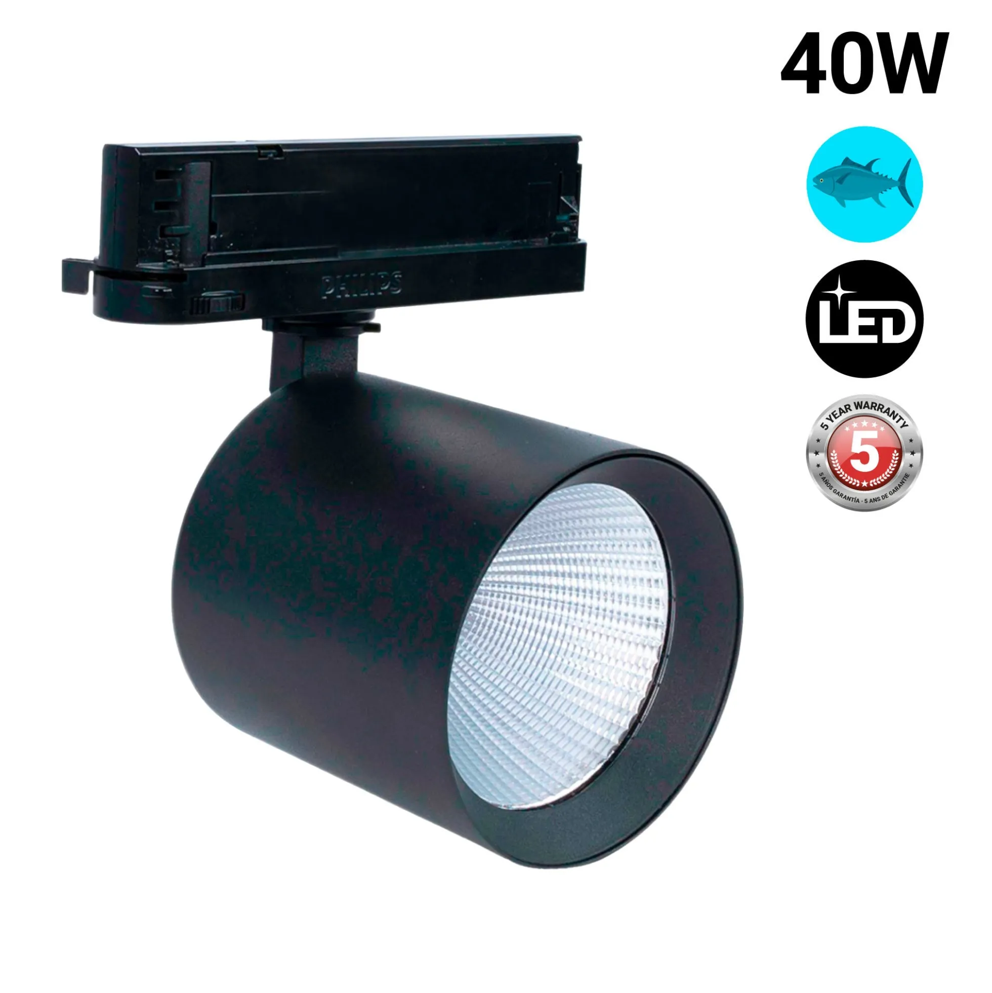 Proyector LED para carril trifásico 40W - Pescados y Mariscos - Driver Philips Xitanium