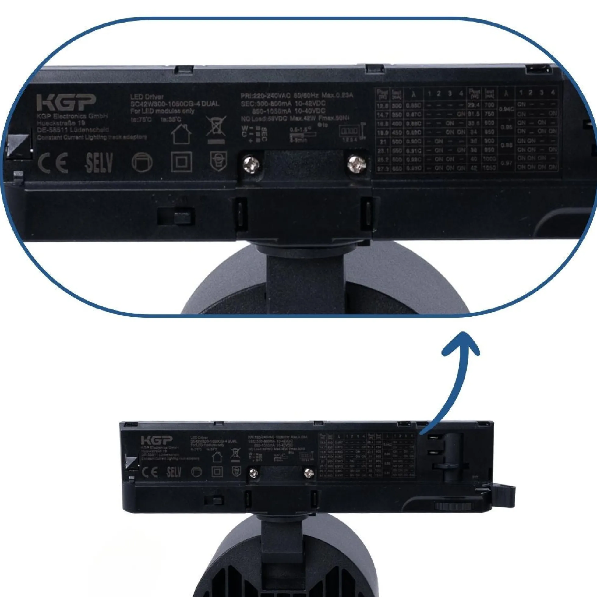 Proyector LED para carril trifásico CCT 40W - CRI 90 - Driver KGP