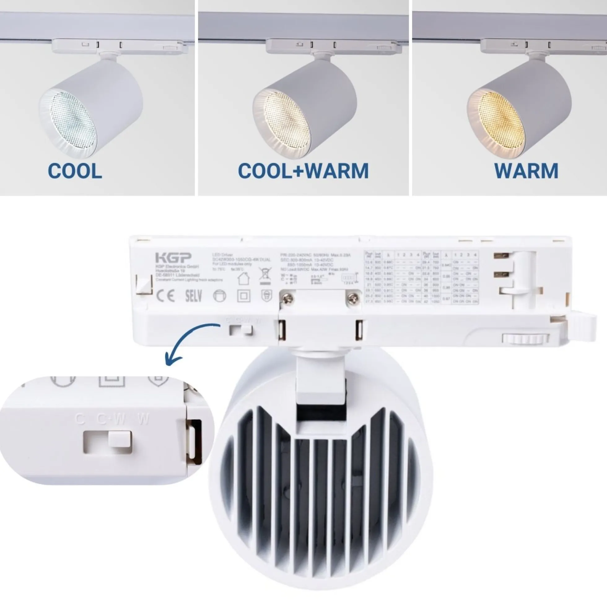 Proyector LED para carril trifásico CCT 40W - CRI 90 - Driver KGP