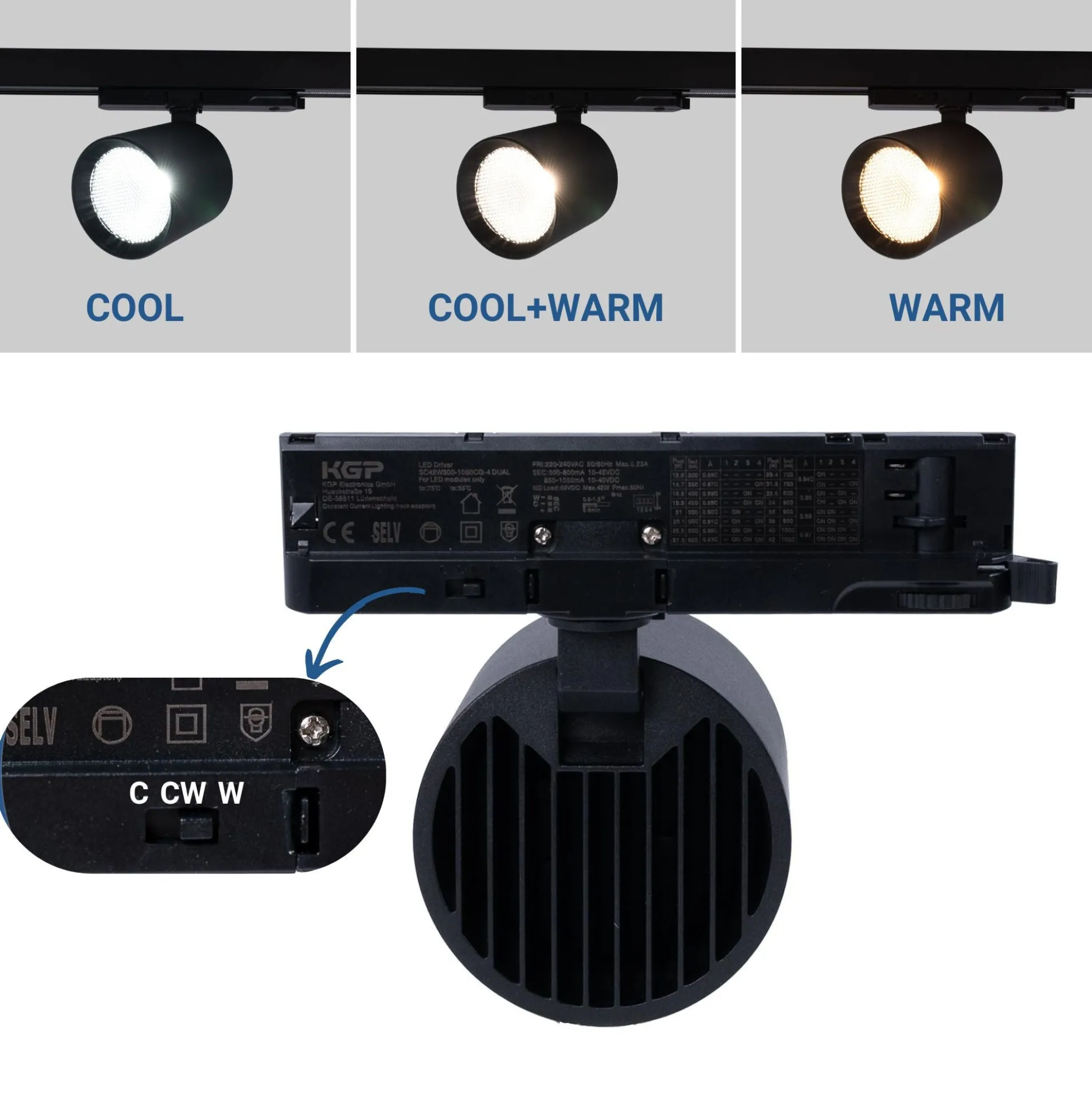 Proyector LED para carril trifásico CCT 40W - CRI 90 - Driver KGP