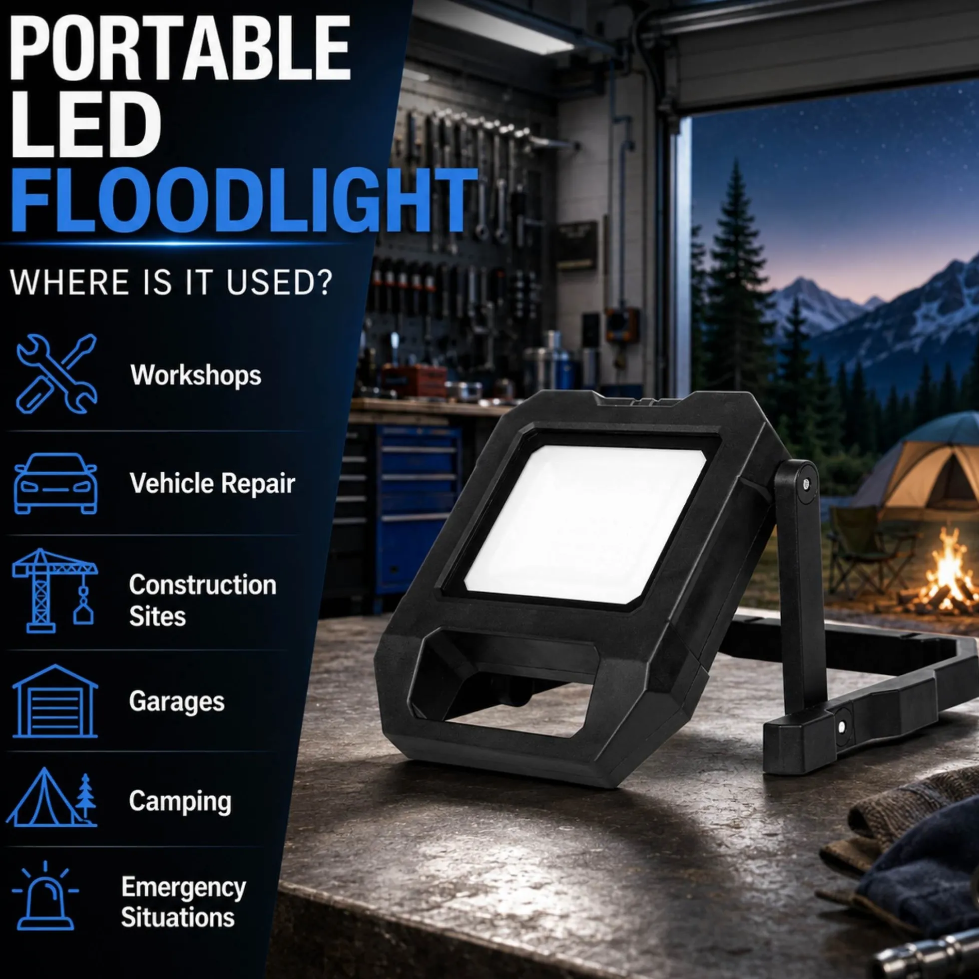 Proyector LED portátil de trabajo con batería - USB+USBC - 10W - 6500K - IP54