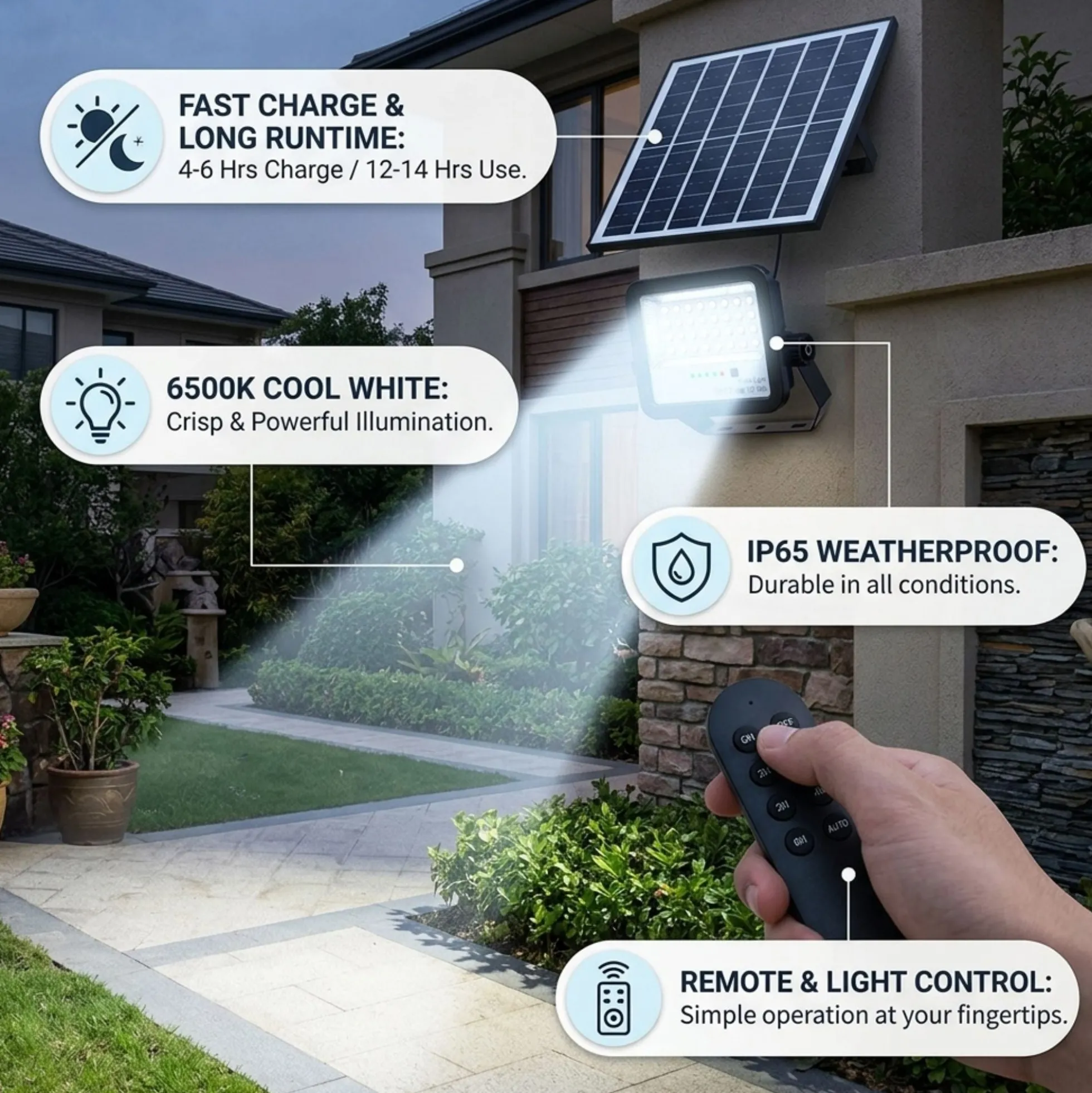 Proyector solar con panel y mando a distancia - 40W - 6500K - IP65