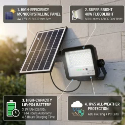 Proyector solar con panel y mando a distancia - 40W - 6500K - IP65