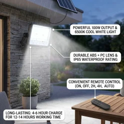 Proyector solar con panel y mando a distancia - 100W - Medium - 6500K - IP65
