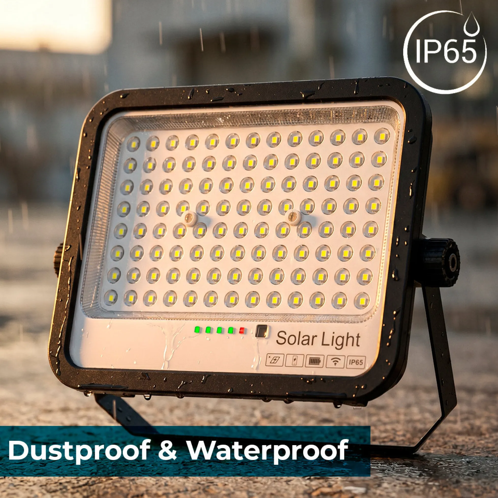 Proyector solar con panel y mando a distancia - 100W - Large - 6500K - IP65