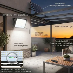 Proyector solar con panel y mando a distancia - 250W - 6500K - IP65