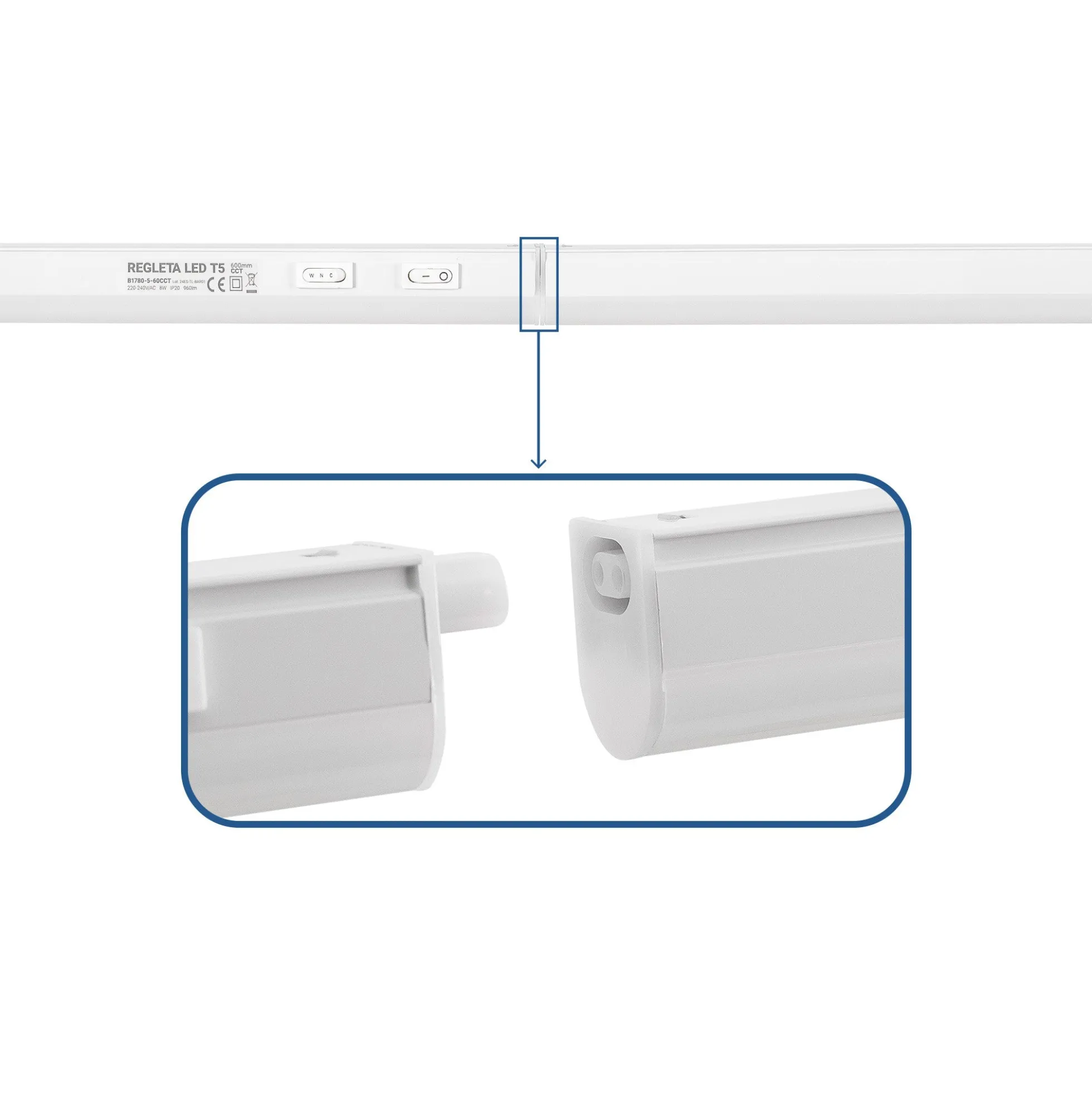 Regleta LED bajo mueble T5 - 8W - CCT - 60 cm - Opal
