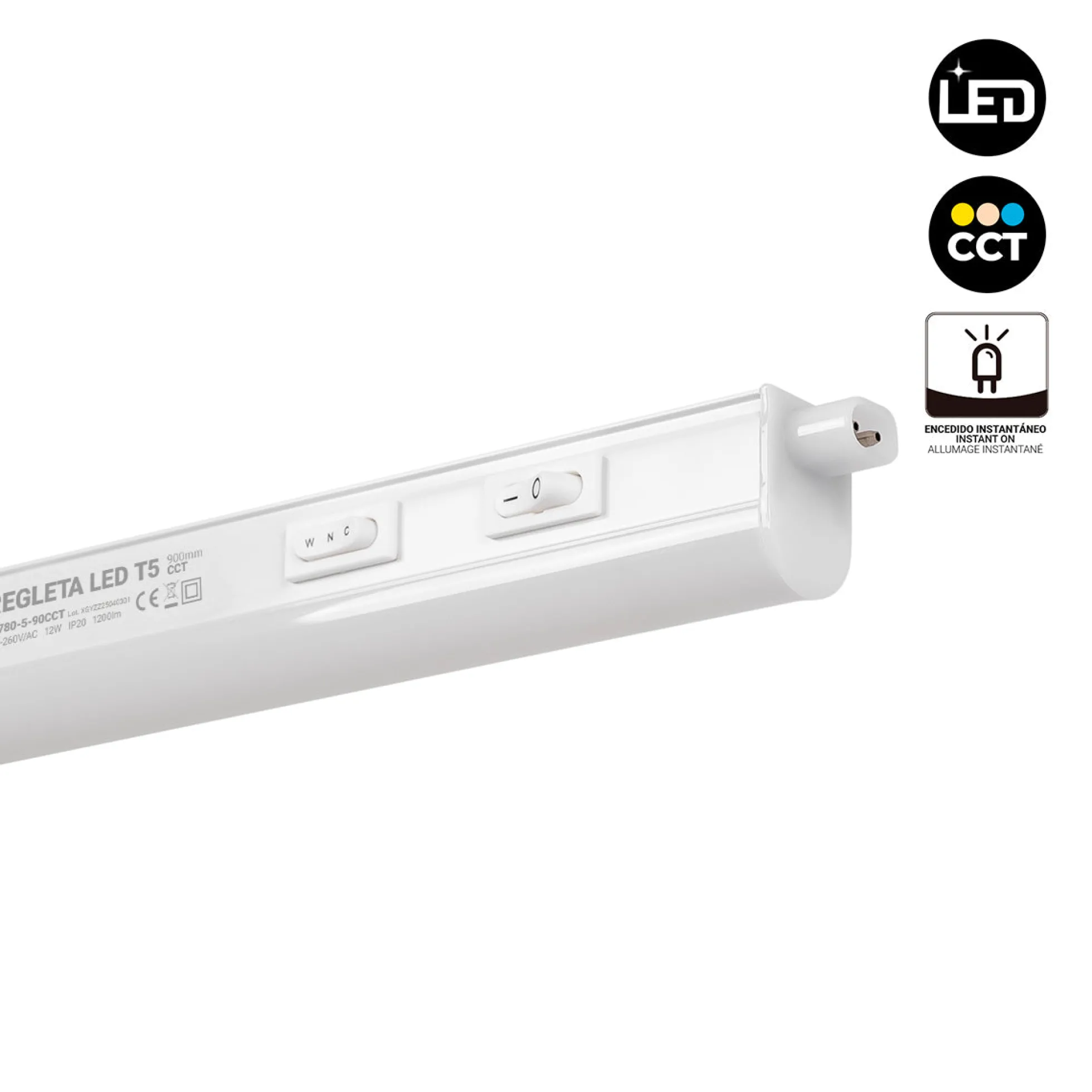Regleta LED bajo mueble T5 12W CCT 90 cm | Luz blanca ajustable + interruptor