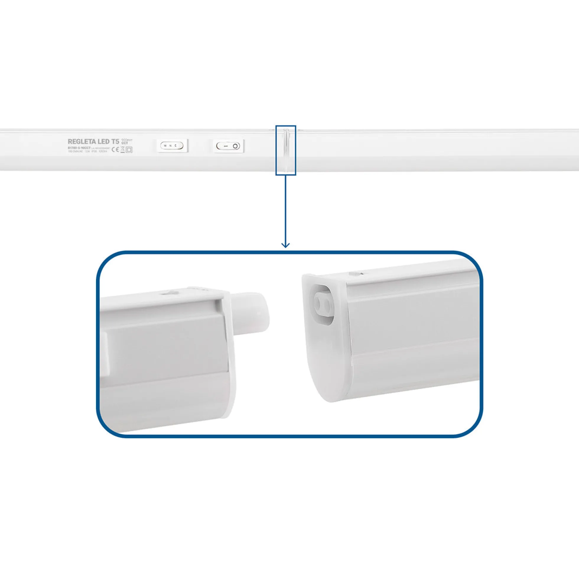 Regleta LED bajo mueble T5 12W CCT 90 cm | Luz blanca ajustable + interruptor