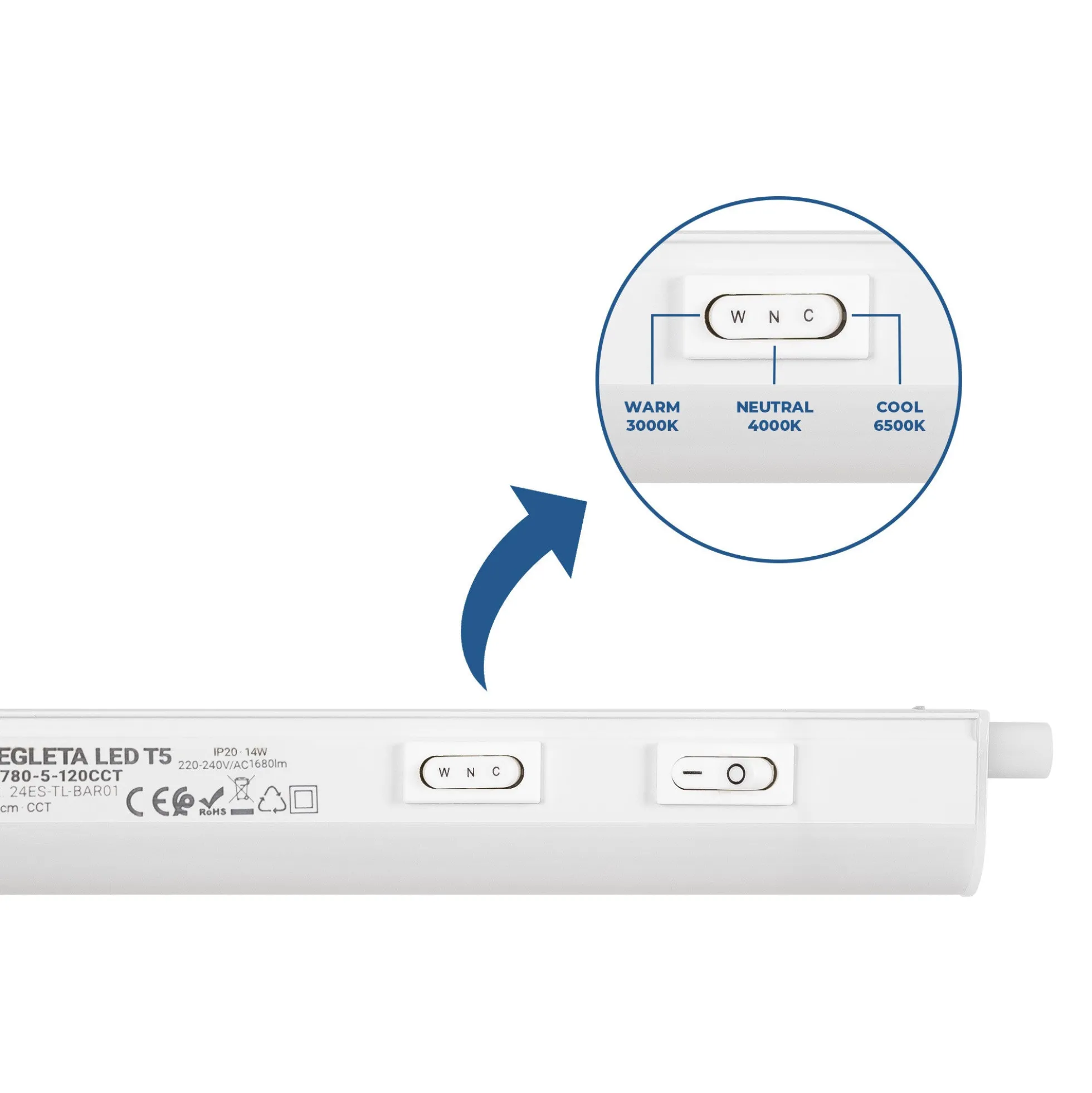 Regleta LED bajo mueble T5 - 14W - CCT - 120 cm - Opal
