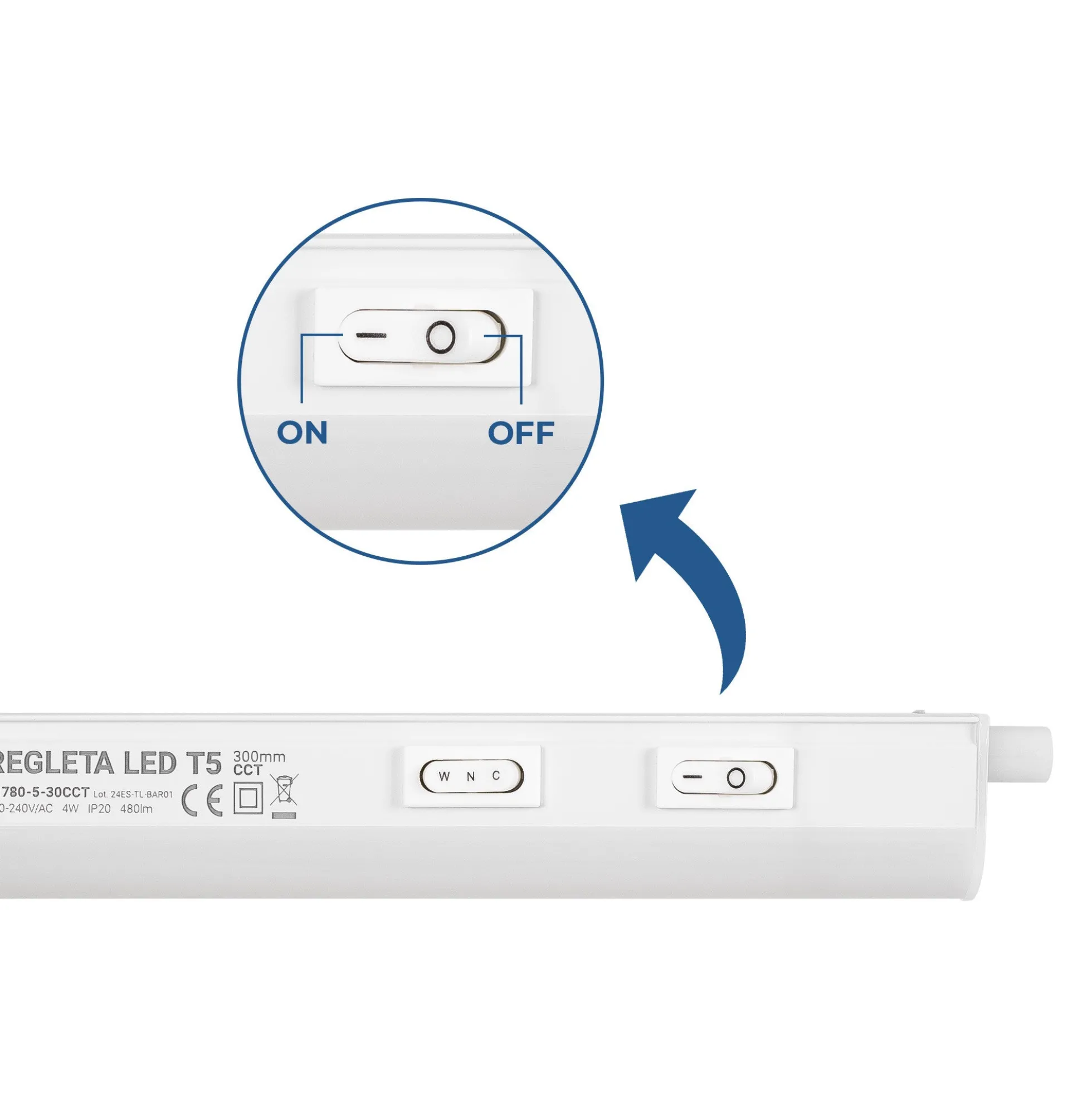 Regleta LED bajo mueble T5 - 4W - CCT - 30 cm - Opal