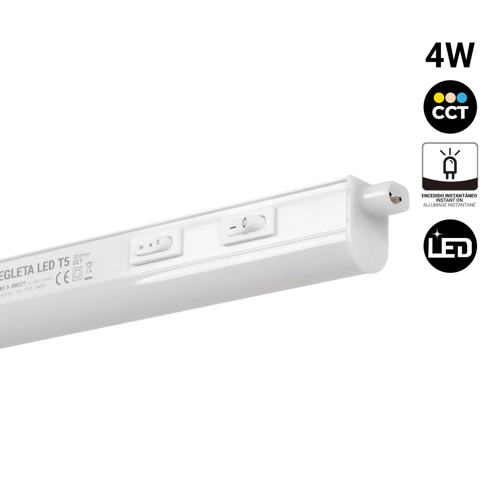 Regleta LED bajo mueble T5 - 4W - CCT - 30 cm - Opal
