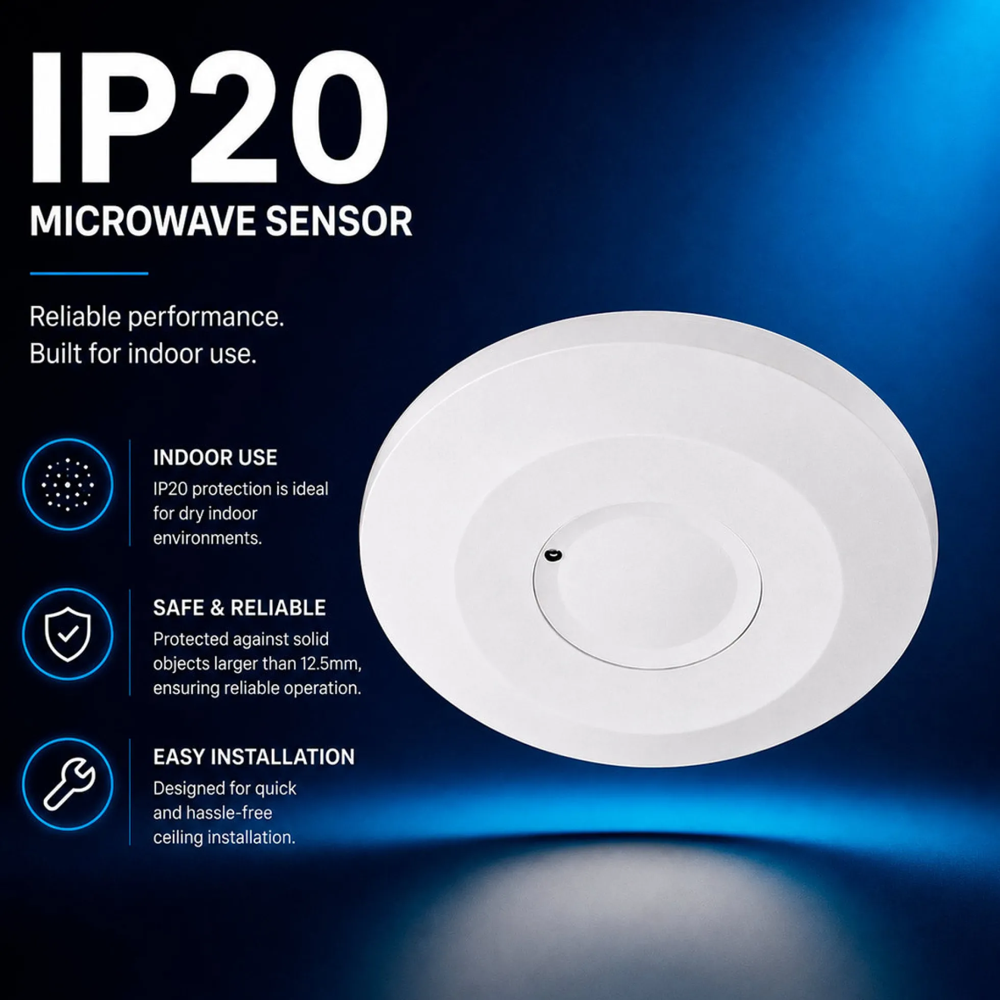 Sensor de movimiento microondas - Techos altos - 360º - 1000W - IP20