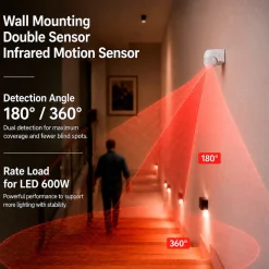 Sensor de movimiento PIR de pared - 180°/360° - 600W - IP44