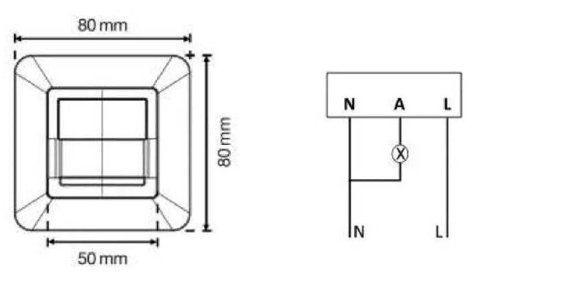 Sensor de movimiento PIR de pared cuadrado 160º