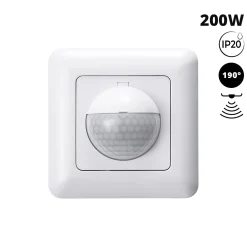 Sensor de movimiento PIR - Empotrable - 190º - 200W - IP20