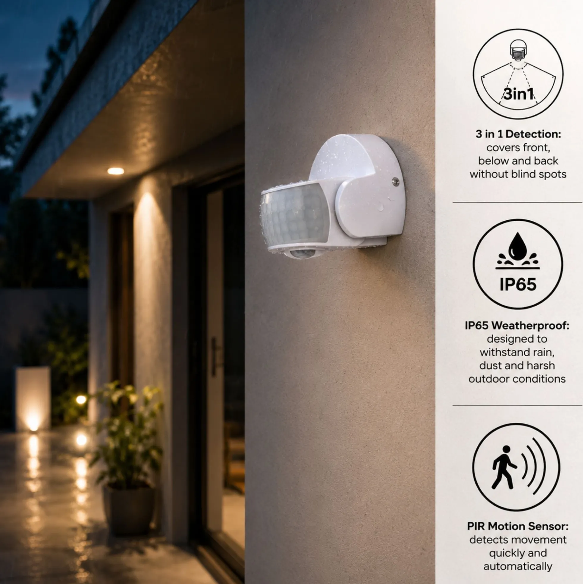 Sensor de movimiento PIR - 3 en 1 - 180°/360° - 600W - IP65