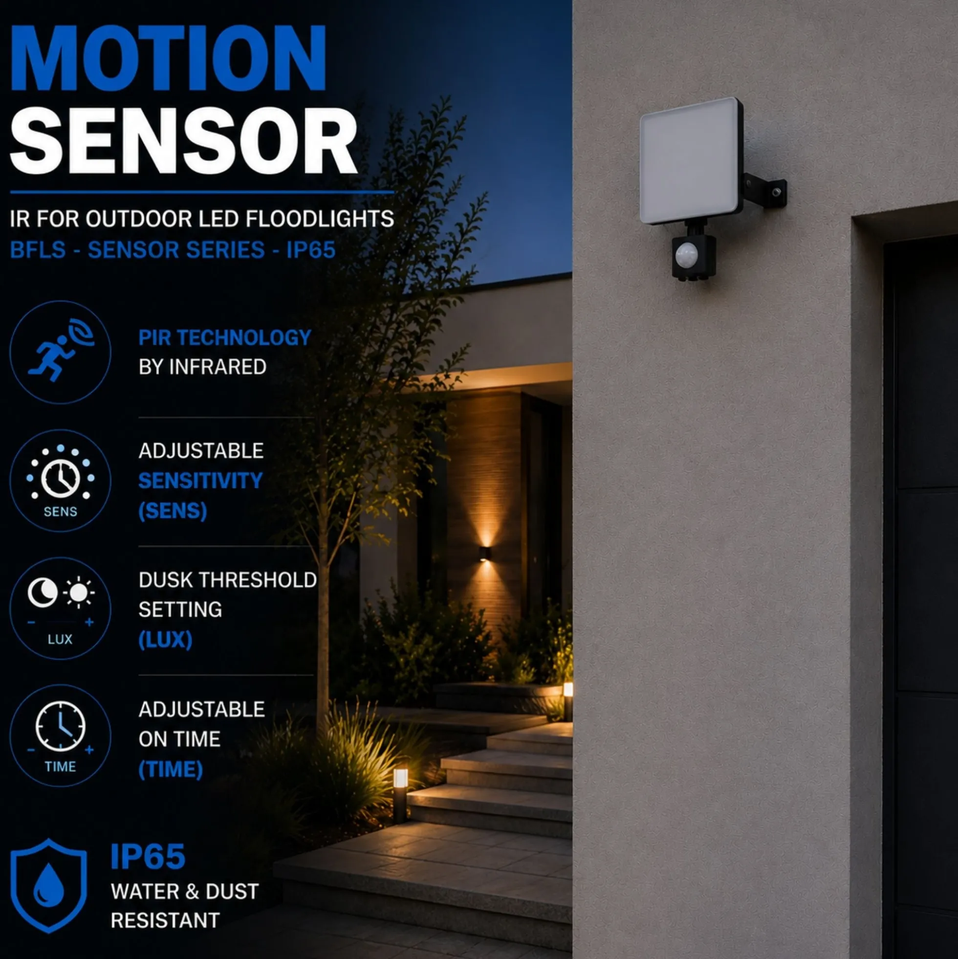 Sensor de movimiento PIR para proyectores LED de exterior BFLS - Sensor series - IP65