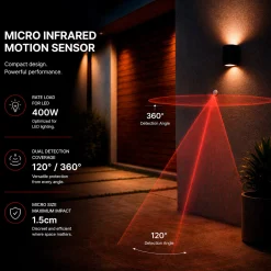 Sensor de movimiento PIR - Superficie - 120°/ 360° - 400W - IP65