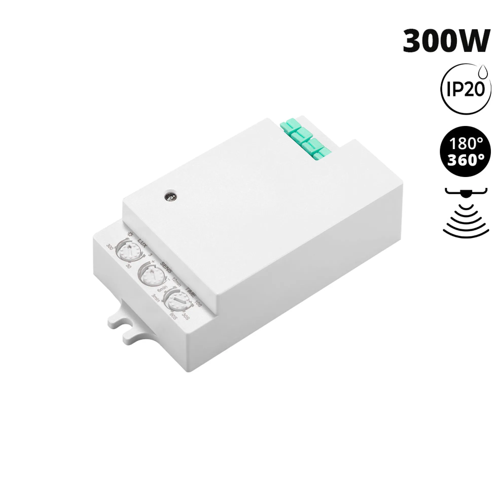 Sensor de presencia microondas - Conexión frontal - 180°/360° - 300W - IP20