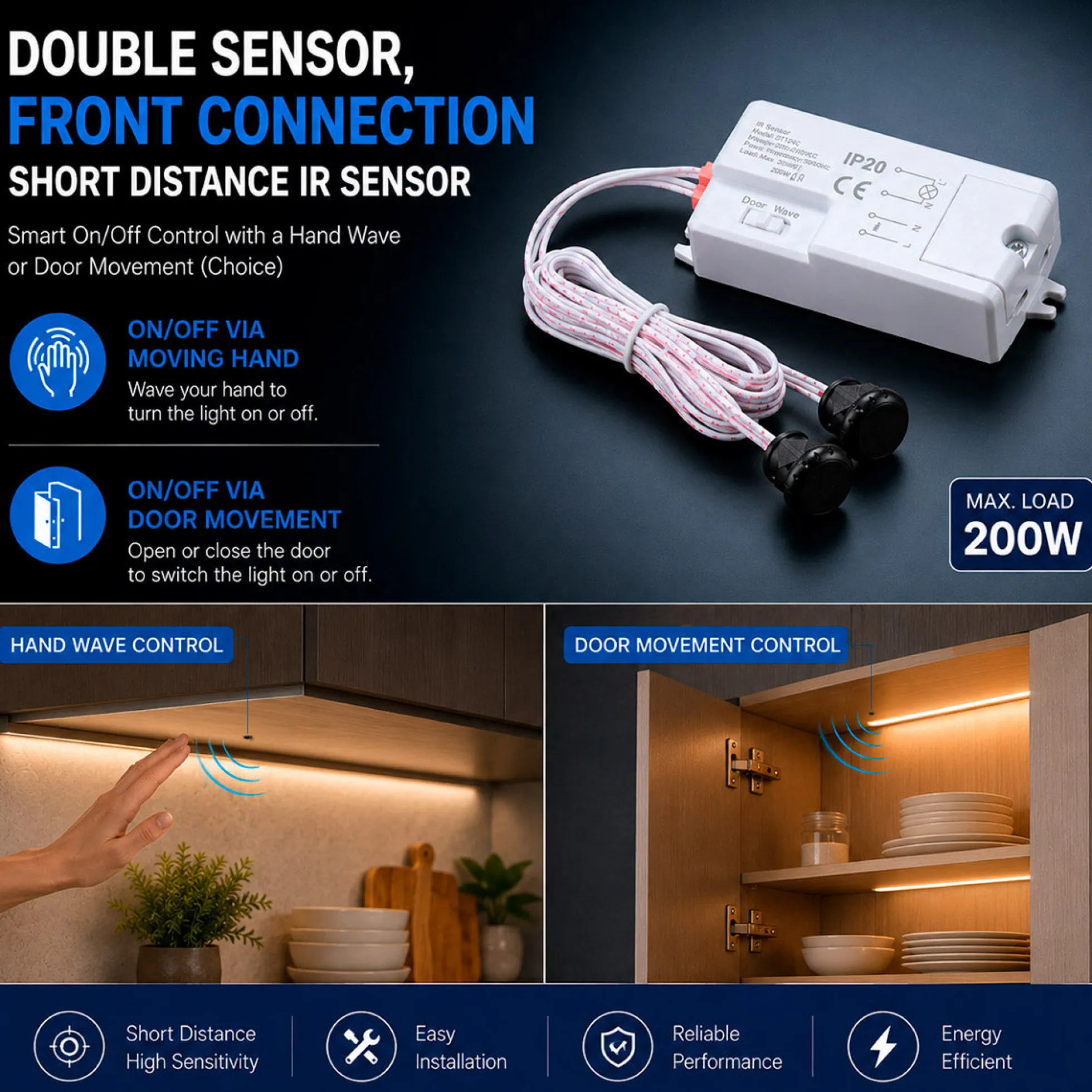 Sensor IR doble de corta distancia - Superficie - 1000W - IP20