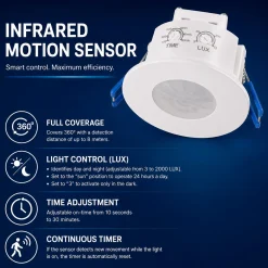 Sensor PIR de movimiento - Empotrable - 600W - 360° - IP65