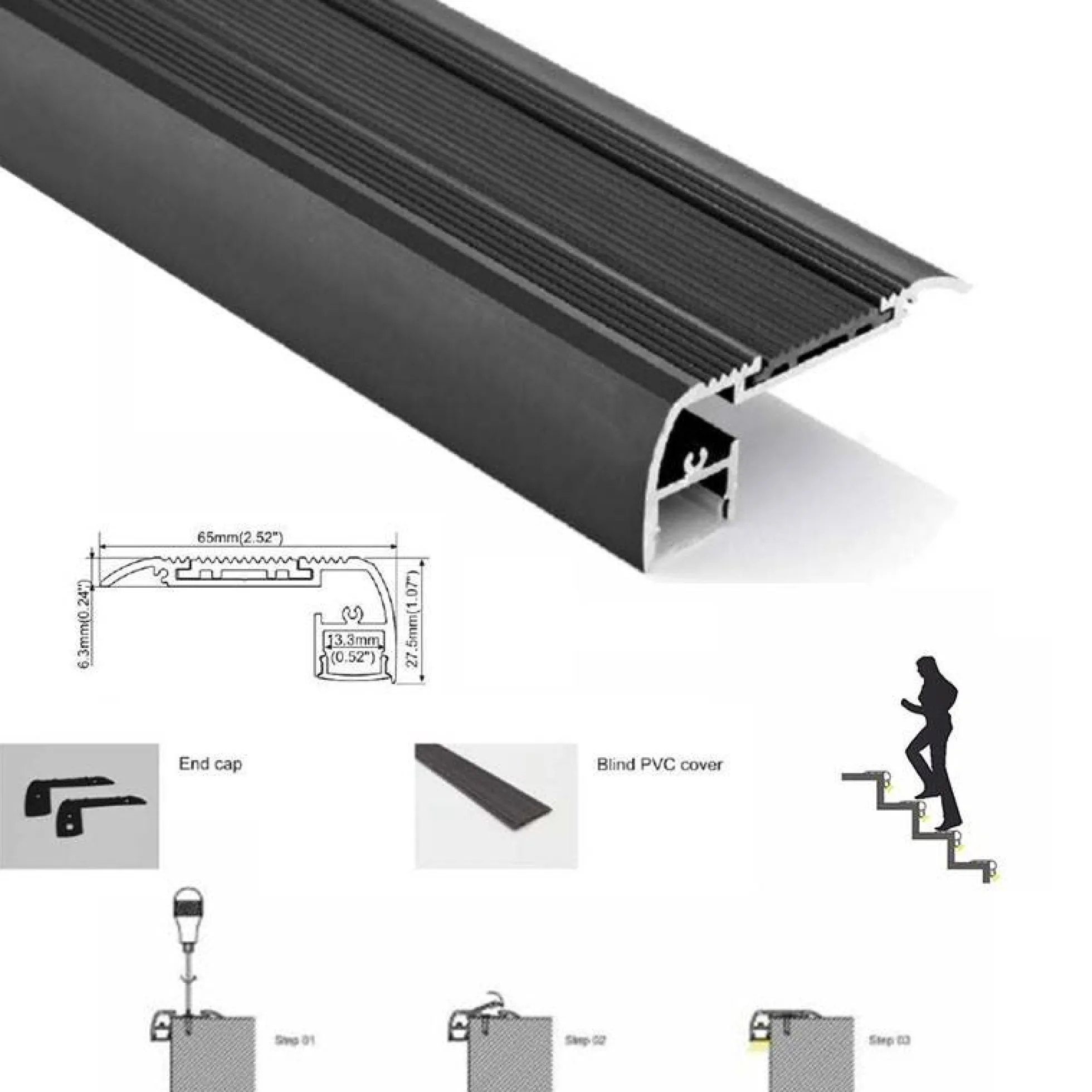 Tapa para perfil de Aluminio 65X27.5mm para tiras LED