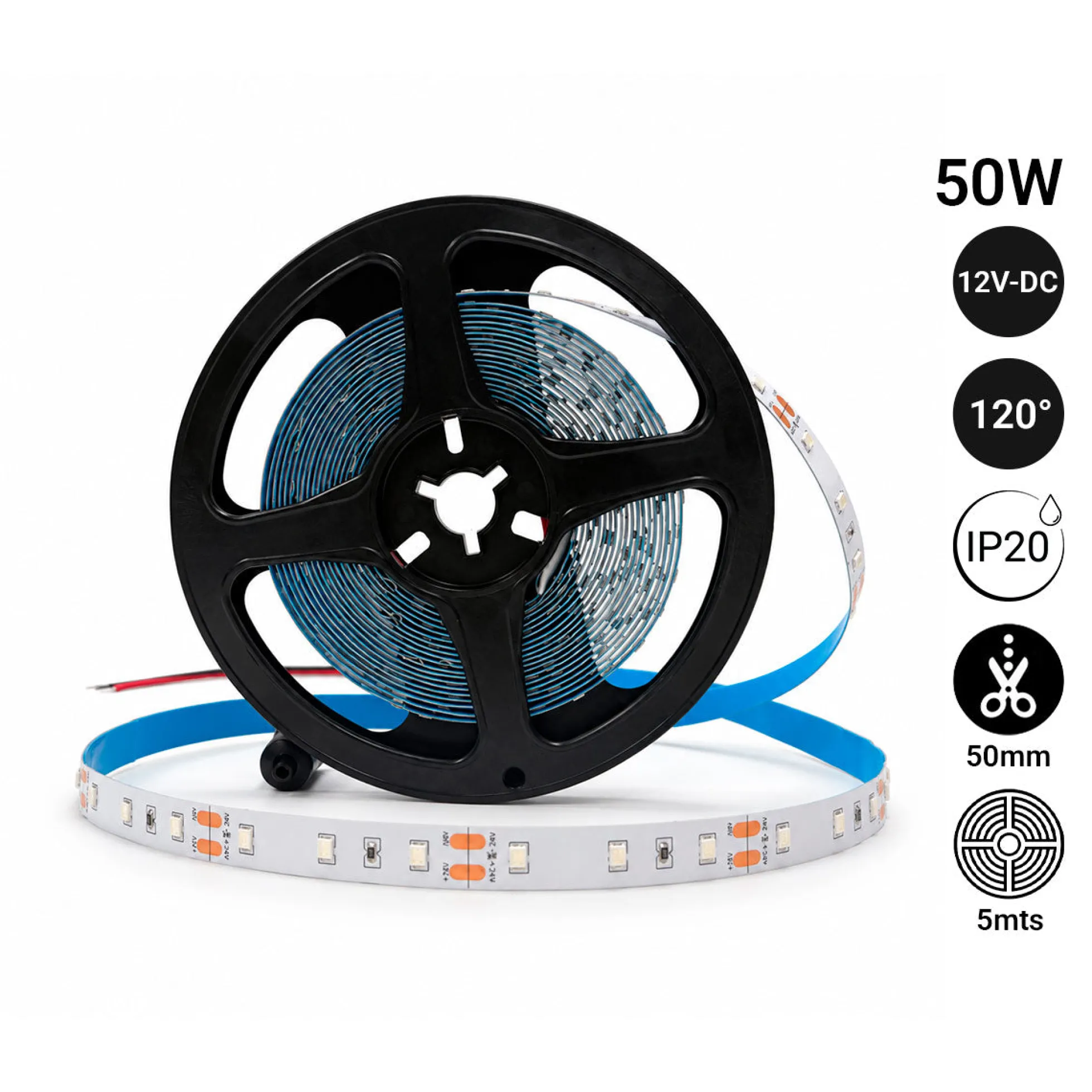 Tira de LED 12V-DC 50W 10mm monocolor IP20 (SMD2835 60ch/m) Rollo 5 metros