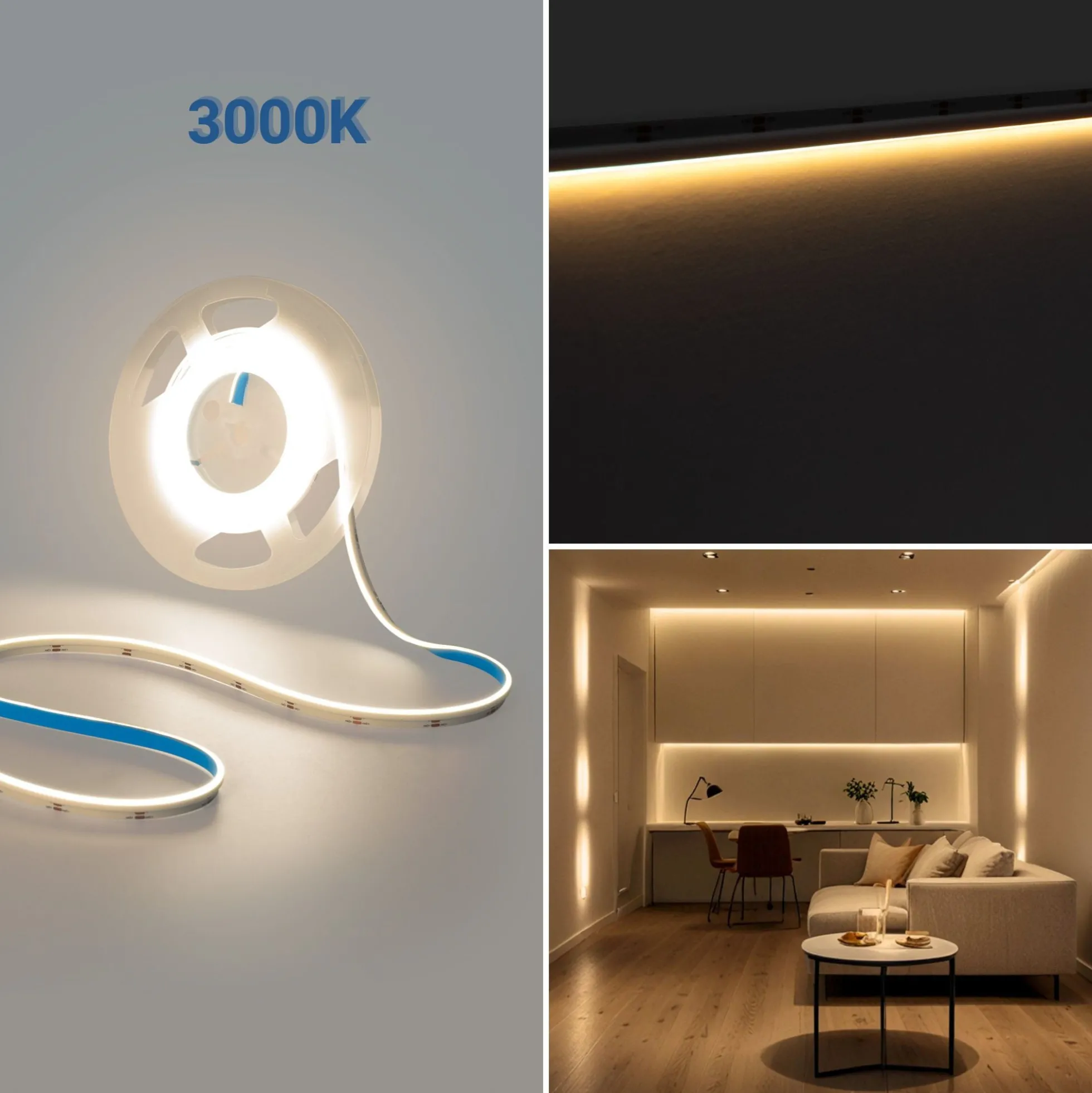 Tira LED COB 24V DC monocolor - Emisión lateral - 9W/m - 8mm - IP20 - Corte c/ 3cm - Rollo de 5 metros