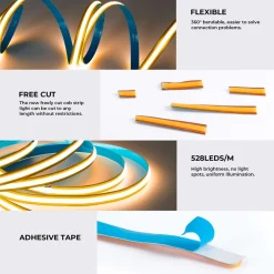 Tira LED COB 24V DC -Monocolor - FREE CUT - 11W/m - 8mm - IP20 - Rollo de 5 metros