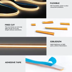 Tira LED COB 24V DC -Monocolor - FREE CUT - 11W/m - 8mm - IP20 - Rollo de 5 metros
