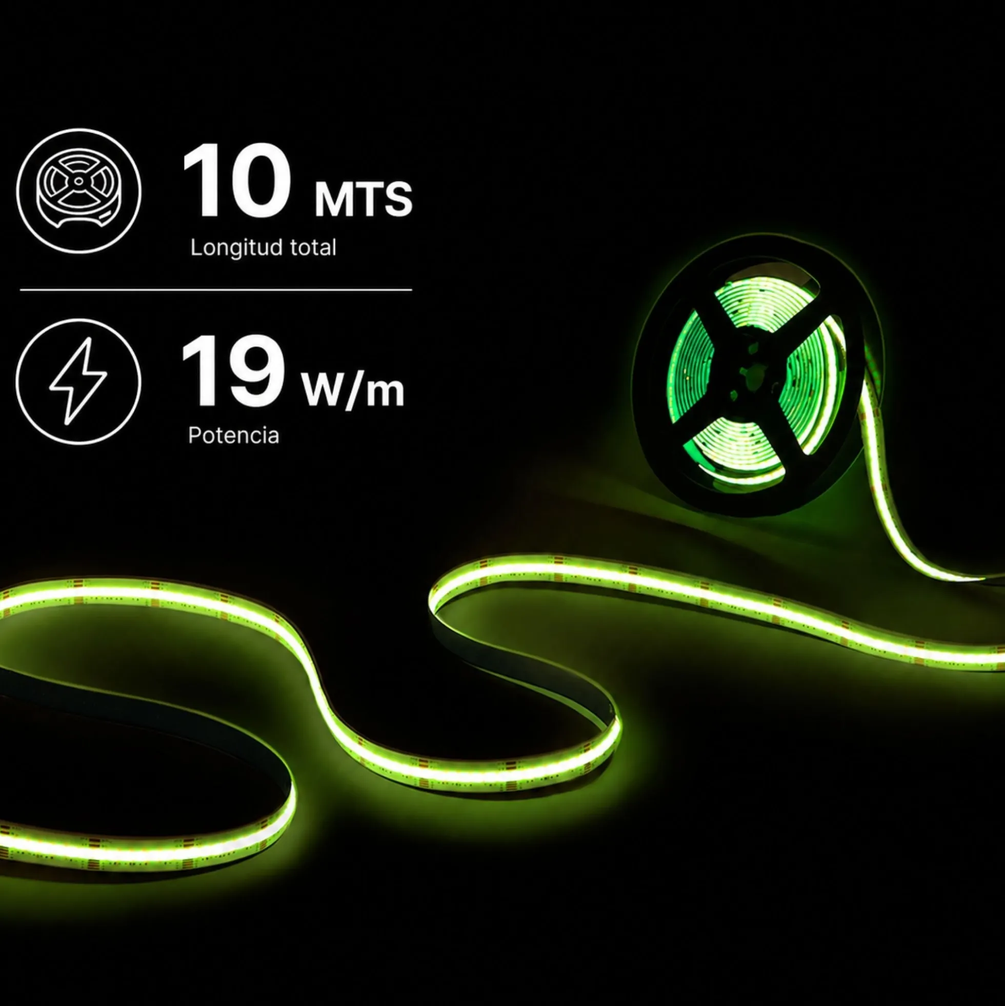 Tira LED COB 24V DC - RGBCW - 19W/m - 12mm - IP20 - Rollo de 10 metros - Corte 33mm