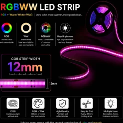 Tira LED COB 24V DC - RGBWW - 19W/m - 12mm - IP20 - Rollo de 5 metros - Corte 33mm
