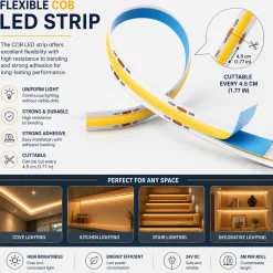 Tira LED COB 24V DC - 12W/m - 8mm - IP20 - Rollo de 5 metros - Corte cada 4,5 cm