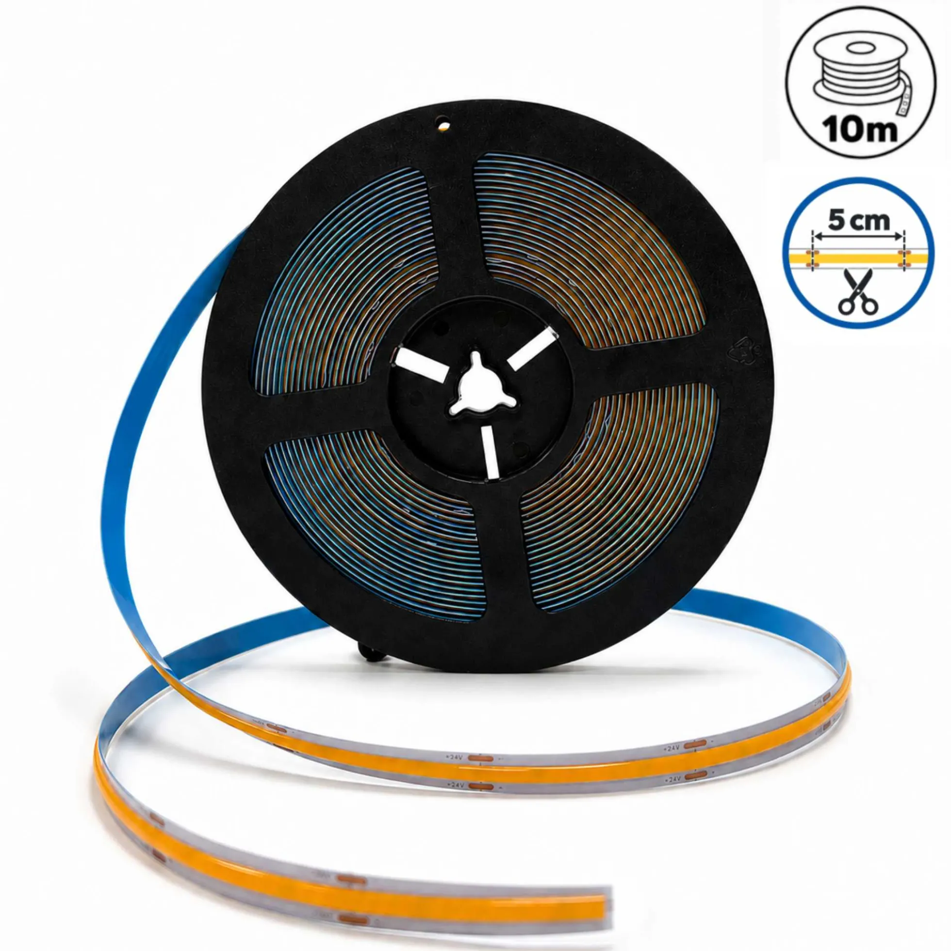 Tira LED COB 24V DC - 12W/m - 10mm - IP20 - Rollo de 10 metros - Corte cada 5cm