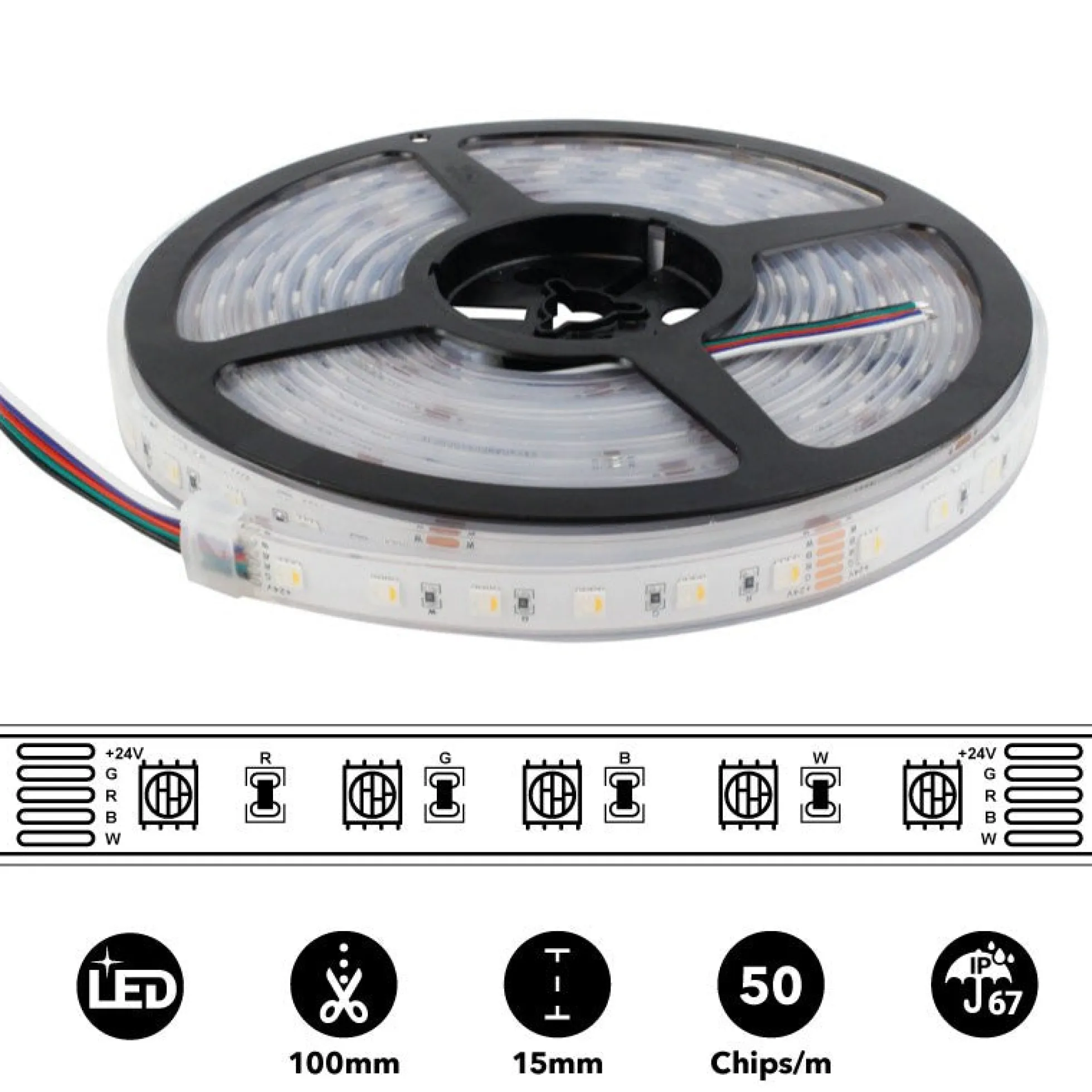 Tira LED estanca RGBWW - 19W/m - 24V - 60 LED/M - IP67 - 5m