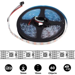 Tira LED inteligente IC RGB 12V DC - 14,4 W/m -IP20 - 60 LED/m - Ancho 10mm - 5 metros