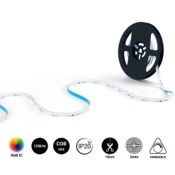 Tira LED inteligente RGB COB 24V DC - Emisión lateral - 12W/m - 10mm - IP20 - Rollo de 5 metros