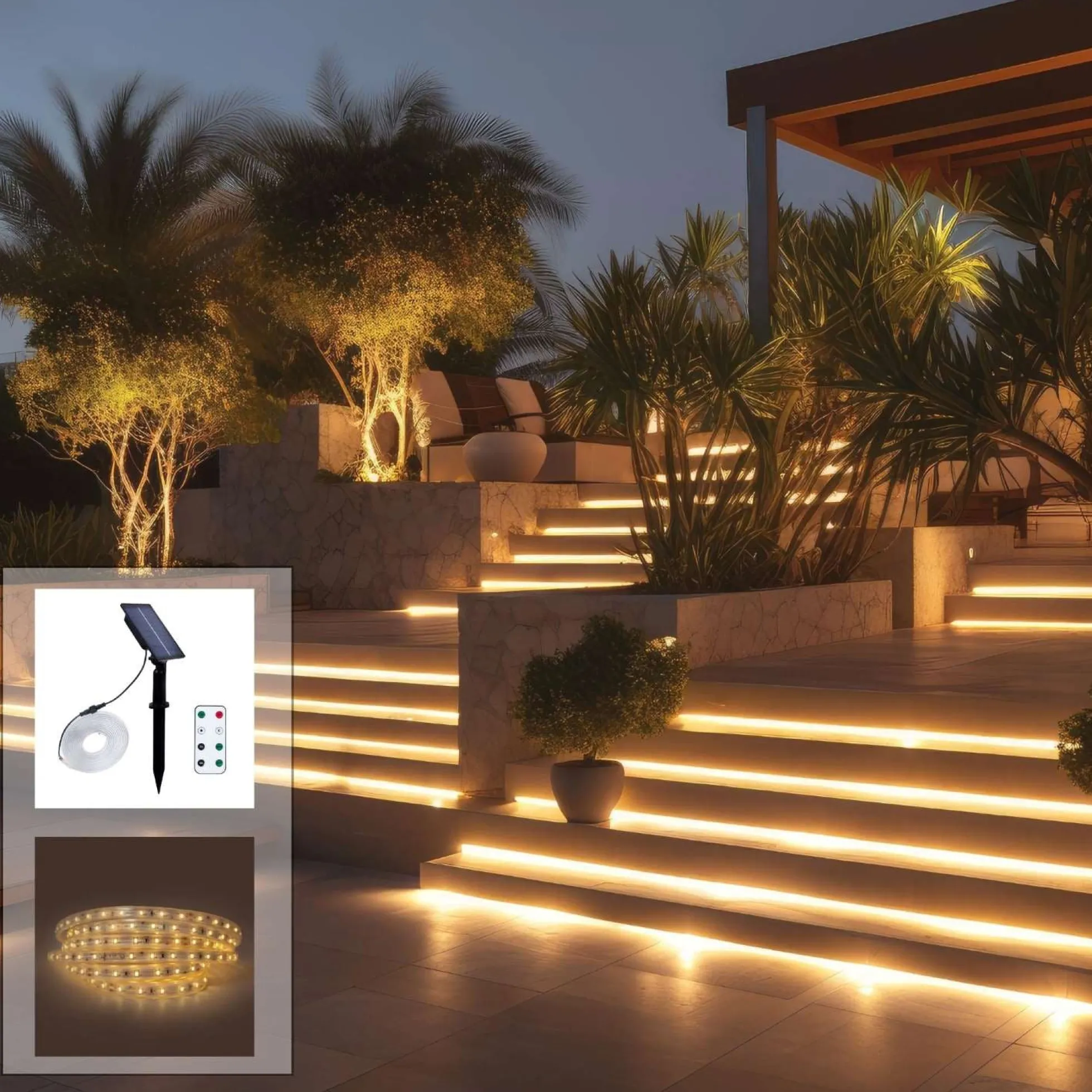 Tira LED solar exterior 18W - 12mm - 5 metros - 2700K - IP65