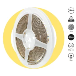 Tira LED 220V AC - Monocolor - 8W/m - 6.5mm - IP44 - 5 metros - 120ch/m