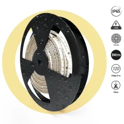 Tira LED 220V AC - Monocolor - 8W/m - 10mm - IP65 - 10 metros - 120ch/m
