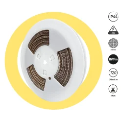 Tira LED 220V AC - Monocolor - 8W/m - 6.5mm - IP44 - 20 metros - 120ch/m