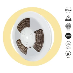Tira LED 220V AC - Monocolor - 8W/m - 6.5mm - IP44 - 20 metros - 120ch/m