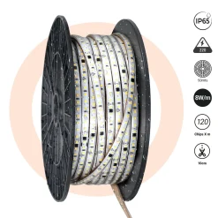 Tira LED 220V AC - Monocolor - 8W/m - 10mm - IP65 - 50 metros - 120ch/m