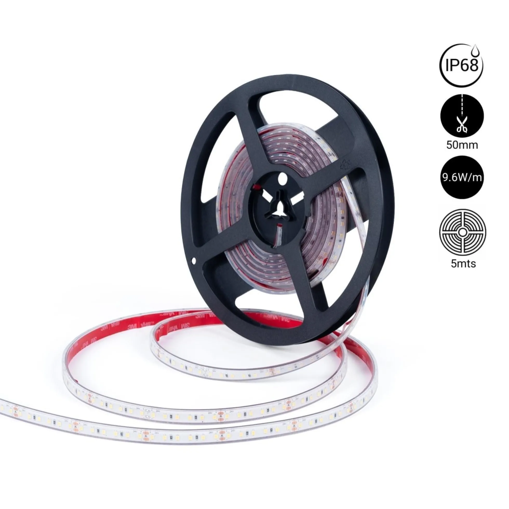 Tira LED 24V DC sumergible - Monocolor - 9.6W/m - 10mm - IP68 - 5 metros - 120ch/m