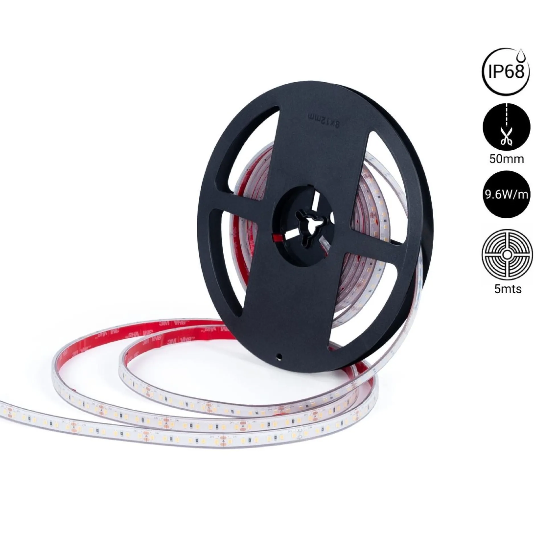 Tira LED 24V DC sumergible - Monocolor - 9.6W/m - 10mm - IP68 - 5 metros - 120ch/m