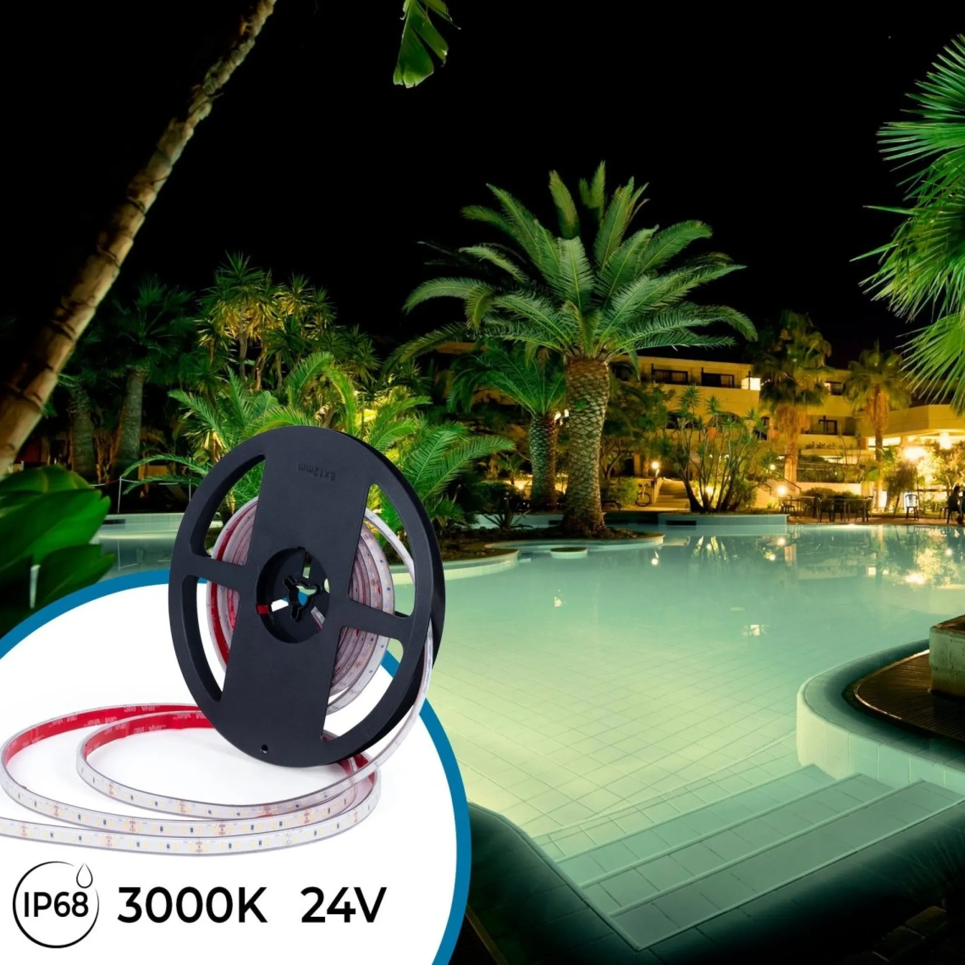 Tira LED 24V DC sumergible - Monocolor - 9.6W/m - 10mm - IP68 - 5 metros - 120ch/m